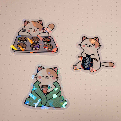 Cozy Cats Holographic Stickers